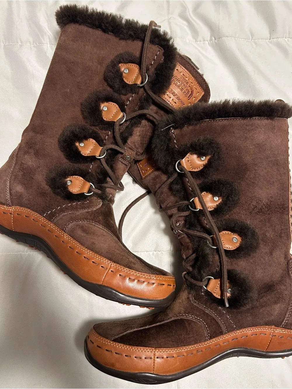 The North Face Waterproof women’s Brown Fur-Trim Lace-Up Winter Boots size 8.5